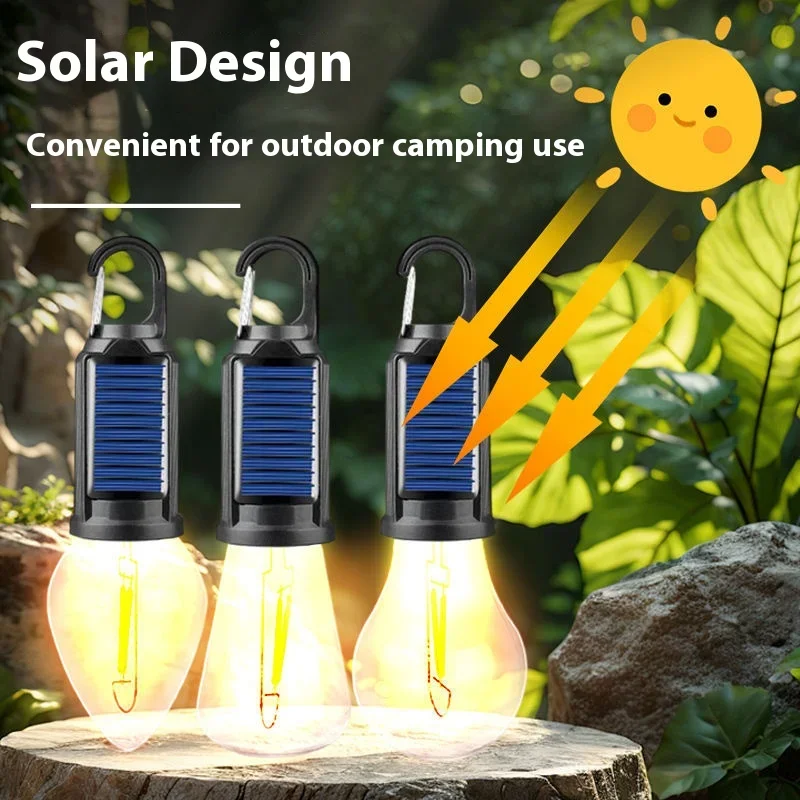Solar Outdoor LED Lamp Bulbs USB Rechargeable Tent Light Emergency Camping Fishing BBQ Portable Lantern Night Lights with Hook