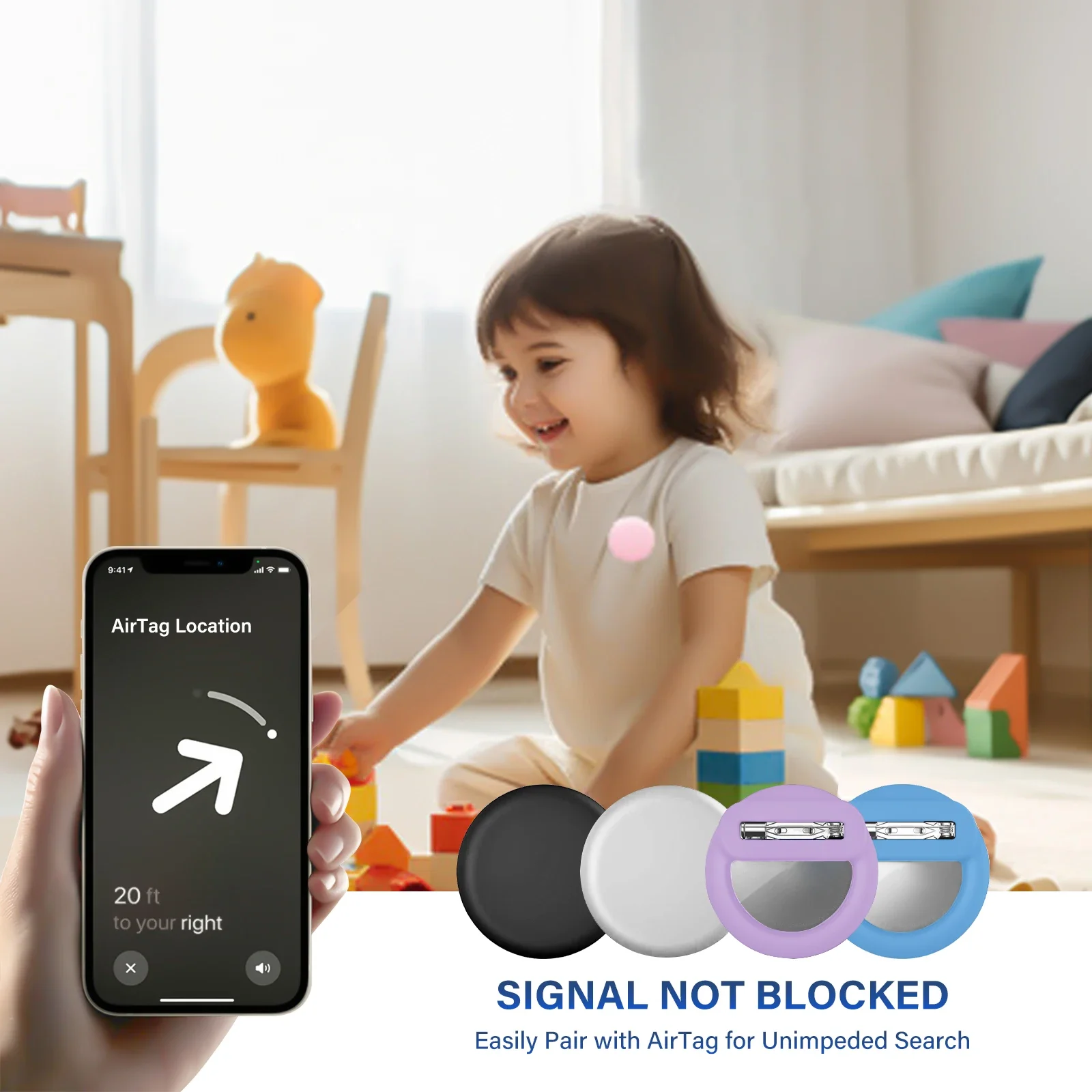 RGEEK Porta Airtag in silicone con perni di sicurezza Custodia per localizzatore GPS AirTag per bambini Bambini Anziani Zaino per vesti interni nascosti  44