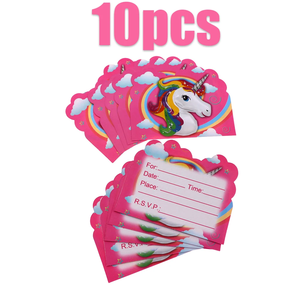 10pcs/pack Unicorn Theme Baby Shower Party Invitation Cards Decoration Kids Girls Favors Birthday Party Events Supplies