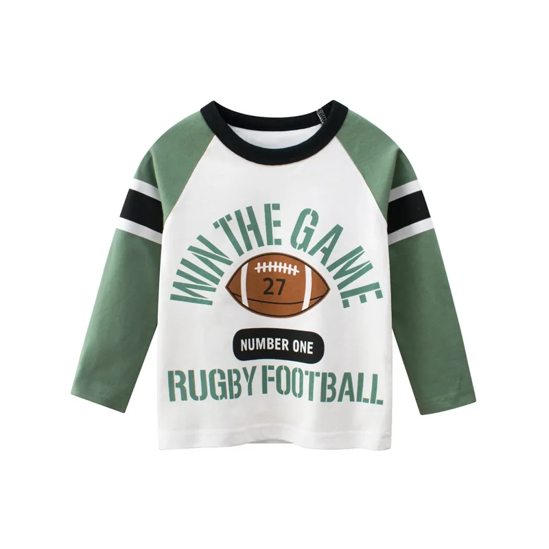 2023 Children's Clothing Autumn New Boys Bottoming Shirt Letters Rugby Print Cotton Kids T-shirt Baby Long Sleeve Tops Tees 6