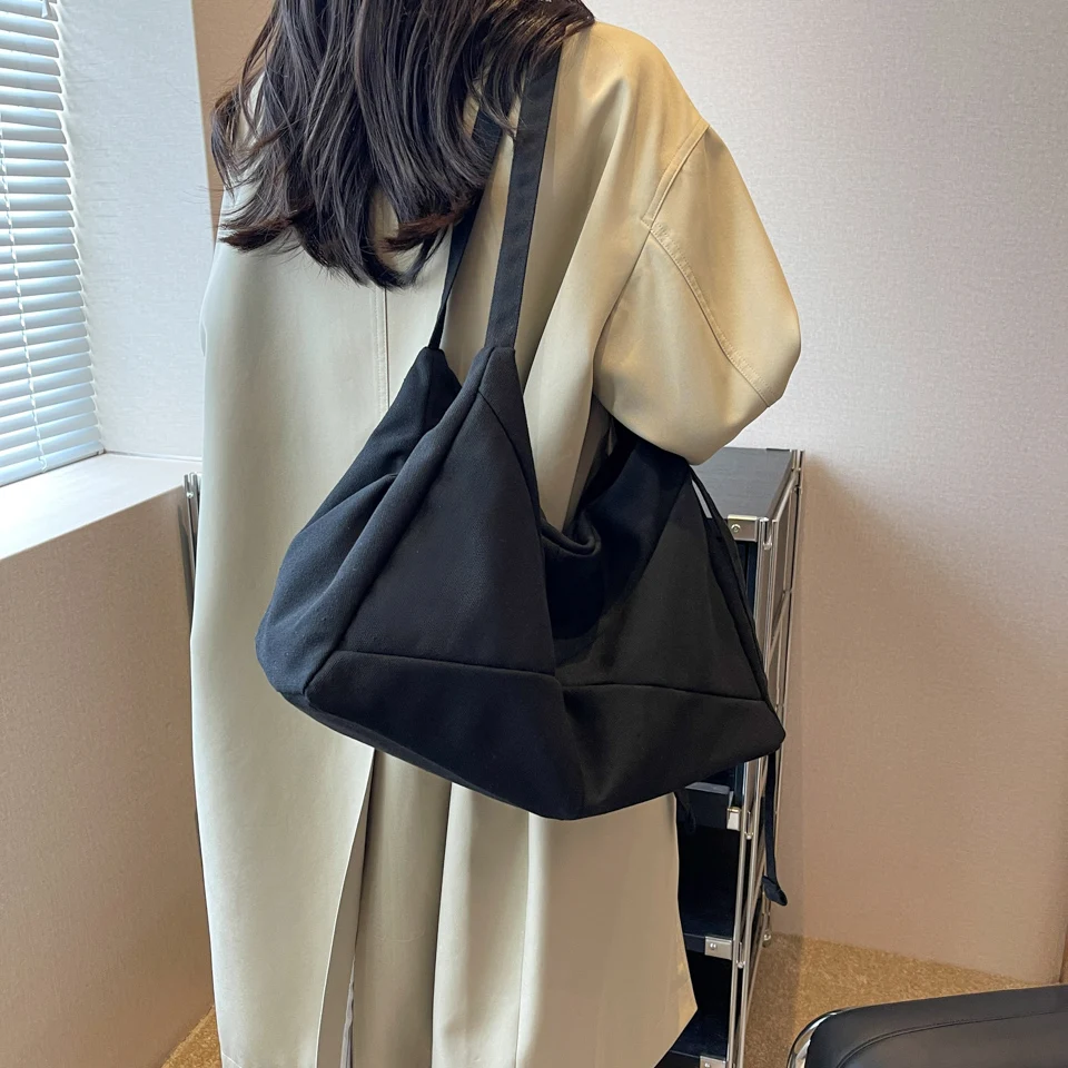 

Big Canvas Women's Bag Black Eco Bag Korean Shoulder Bag Female Shopping Messenger Bag Y2K Handbag School Satchel Unisex Pockets