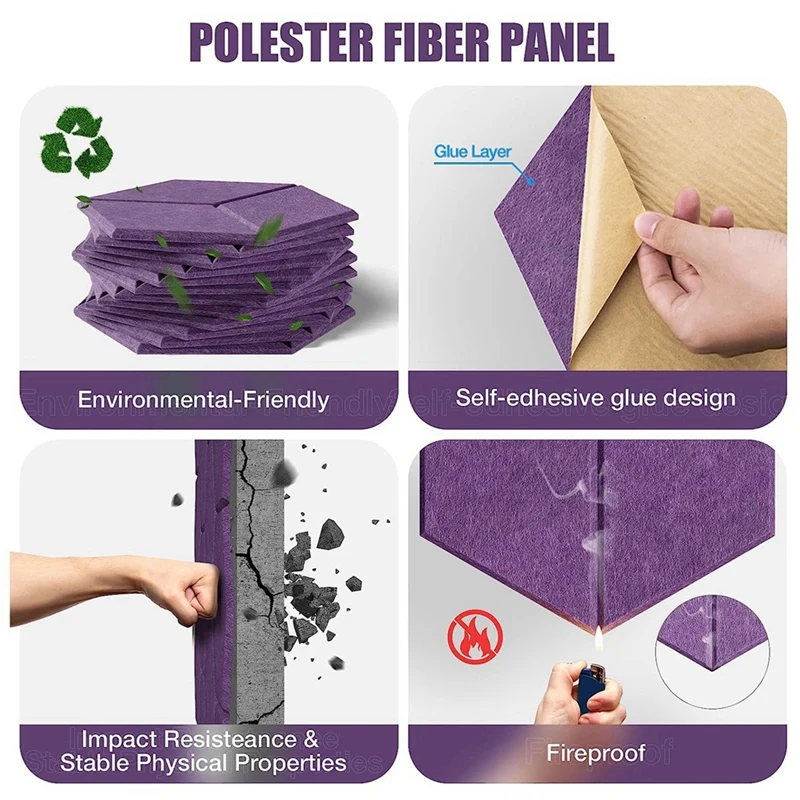 12Pcs Hexagon Y-Lined Sound Proof Panel Noise Insulation Panel High Density Fireproof Wall Panels