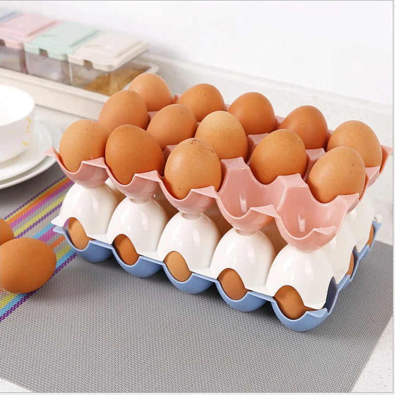 

200Pcs/Lot Kitchen Refrigerator Egg Storage Box 15 Grid Practical Eggs Holder Plastic Tray Stackable Eggs Shelf Case Organizer