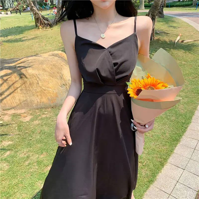 

Women Vintage Sleeveless Solid Sexy Vestidos Party All-match Harajuku Backless Fashionable Summer Spaghetti Strap Red Dresses
