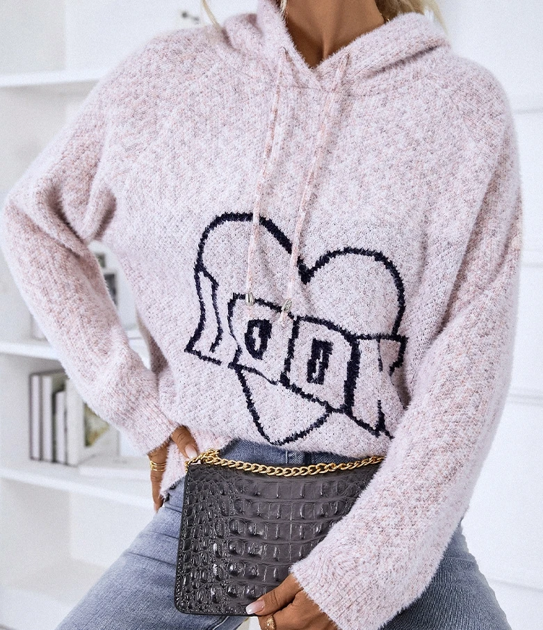 Пуловер с капюшоном на завязках с надписью