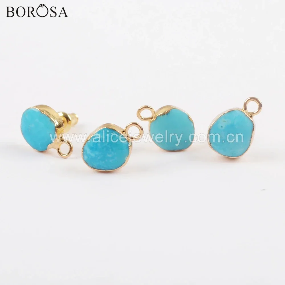 BOROSA Natural Turquoises Golden Plated Stud Earring Fashion Blue Howlites DIY Earrings Jewelry Finding for Women Gifts 4
