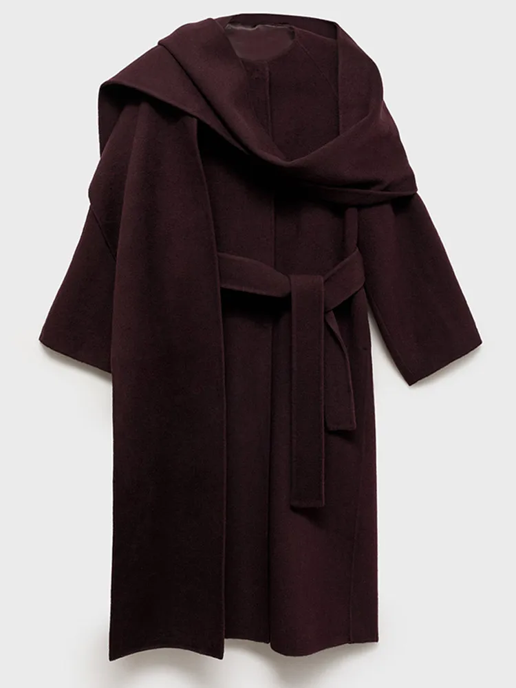 Women Oversize Loose Double Button Lapel Overcoat Fashion Black Woolen Long Coat With Belt Autumn New Street Female Outerwear 3