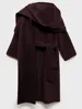 Women Oversize Loose Double Button Lapel Overcoat Fashion Black Woolen Long Coat With Belt Autumn New Street Female Outerwear 3