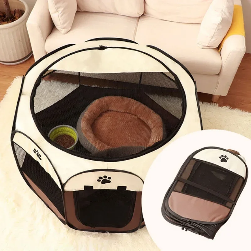 Foldable Cat Delivery Room Octagonal Fence Pet Tent Kennel Puppy Shelter Detachable Summer Pet Tent Outdoor Cat Cage Dog Fences
