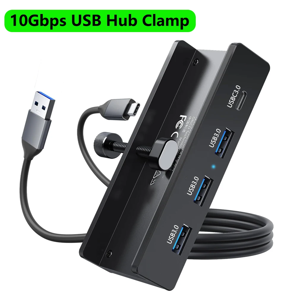 Aluminum 4-Port USB Hub with High-Speed Data Transmission and Power Supply
