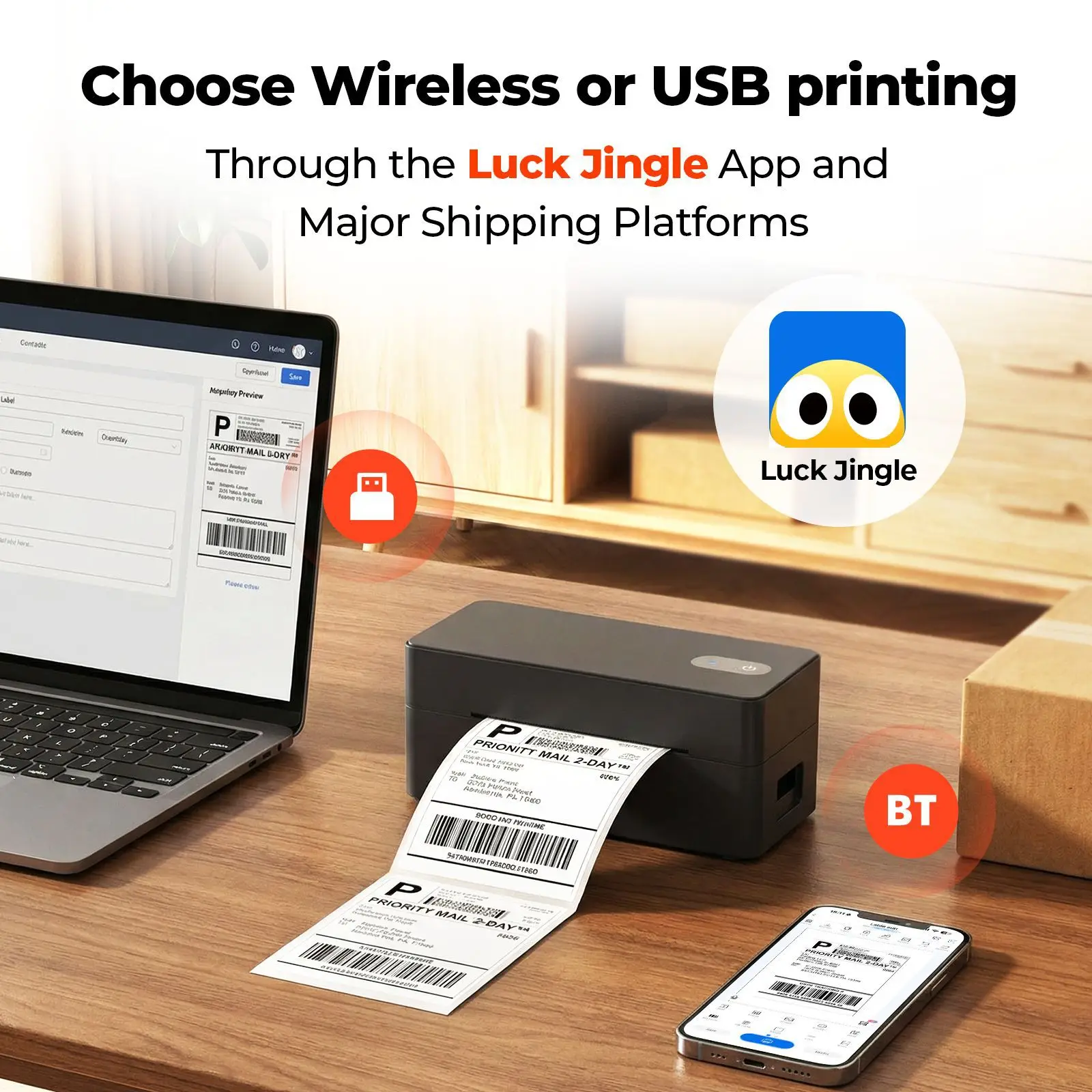 USB 블루투스 배송 라벨 프린터 4x6 감열 라벨 프린터 비즈니스용 맞춤형 스티커 라벨 메이커 스마트폰&PC 호환