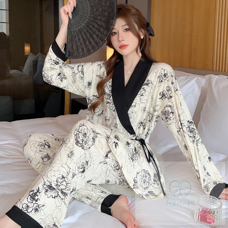 Cotton Pajama Set Maternity Nightgown Set Print Modal Maternity Nursing Sleepwear Sets Across V neck Feeding Pajamas for Pregnant Women Pregnancy Home Hospital Night Wear