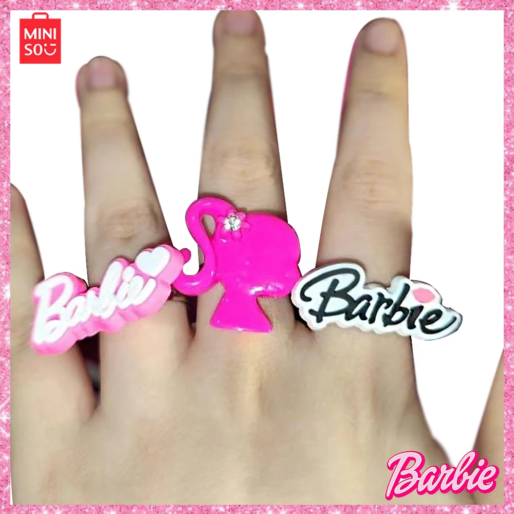 

New MINISO Barbie Ring 3/Pcs DIY Open Ring Pink Anime American Accessory Wedding Sweet Spicy Girl Ring Couple Gift