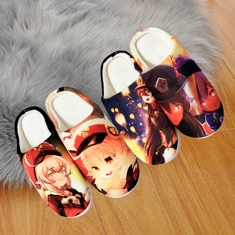 

Slippers For Women Girl Men Boy Kids Fashion Home Shoes Genshin Impact Hutao Klee Zhongli Qiqi Lumine Cosplay Indoor Slippers