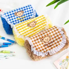 

Cute Cartoon Kawaii Lace Pen Bag Multifunctional Flip Cosmetic Bag Small Fresh Student Stationery Box Gift Korean Stationery