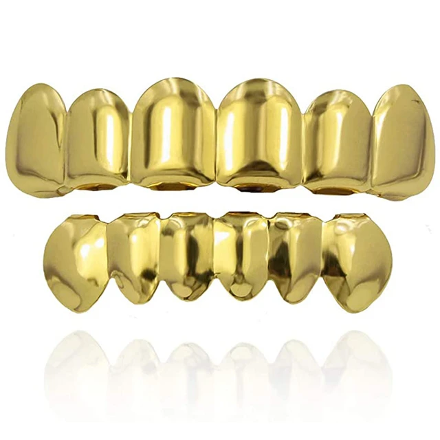 Bretelles Unique Métal Dent Grillz Or argent Couleur Dentaire Grillz Haut  Bas Hiphop Dents Caps Corps Bijoux pour Femmes Hommes Mode Vampire