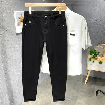 2024 Spring and Autumn New Men's Street Casual Fashion Jeans Straight Stretch Slim Fit Casual Denim Trousers Male Black White 1