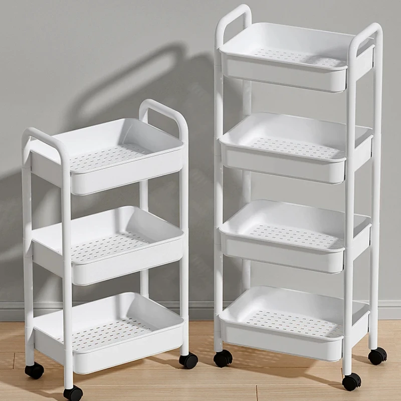 Mobile Storage Rack Household Multi-Tier Organizer Cart Plastic Bookshelf for Vegetable Basket and Gap Storage Solution