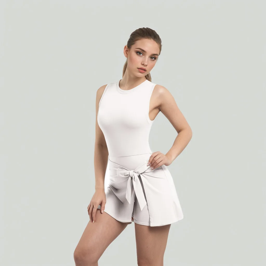 New Anti-exposure Quick-drying Tennis Skirt Yoga Jumpsuit Two Pieces Slimming Lace Up Tight Fitness Exercise Skirt