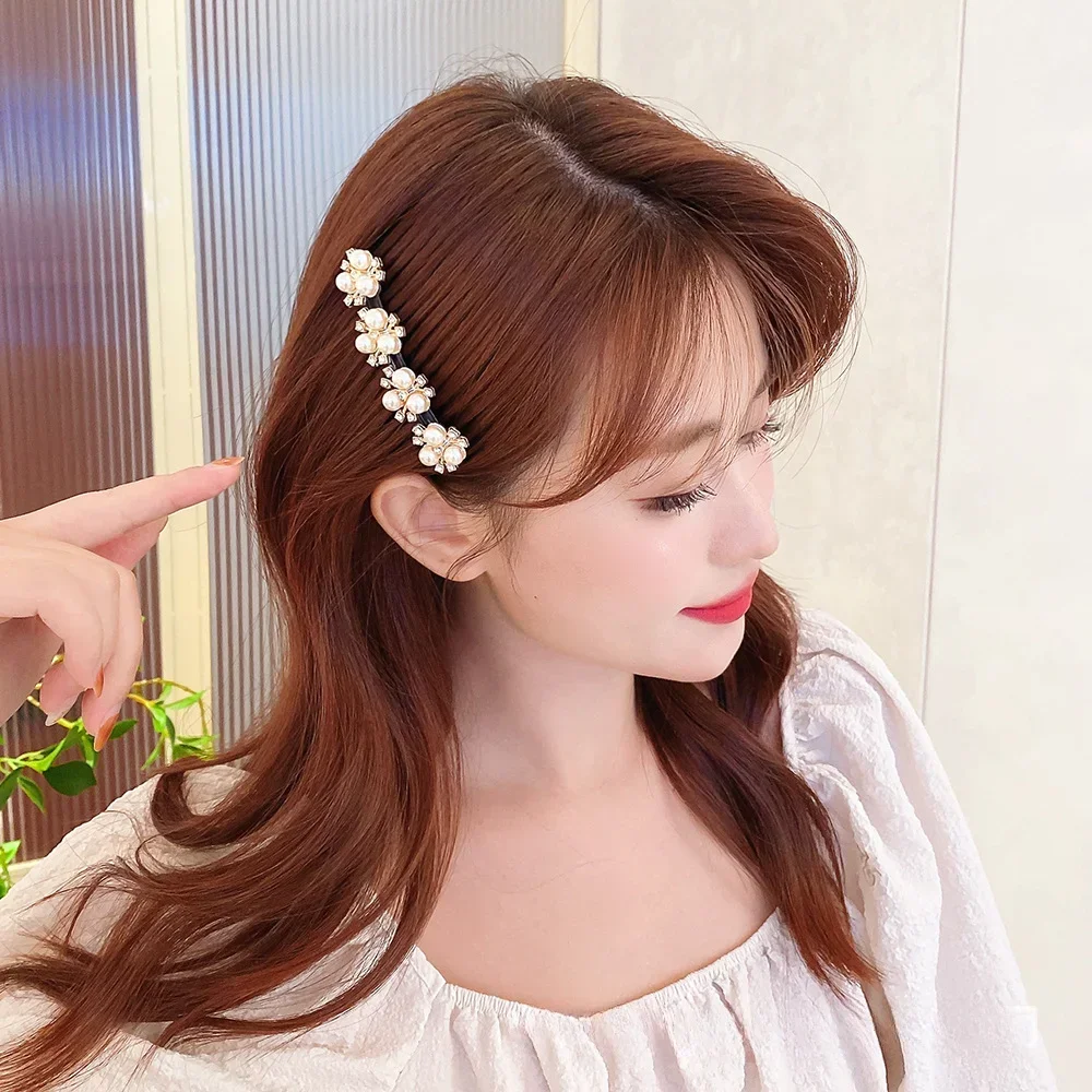 Description Picture 5 of itemSparkling Crystal Stone Braided Hair Clips Double Bangs Braided Barrettes Hairpins Women Girls Hair Styling Accessories Braiders