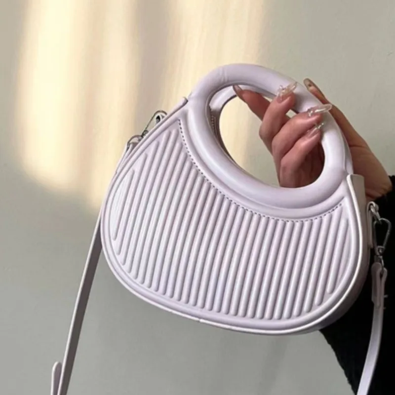 JIAERDI Purple Stripe Saddle Bag Women Personalized Leather Handbag Ladies Fashion Niche Design Shoulder Crossbody Bag 2025 New