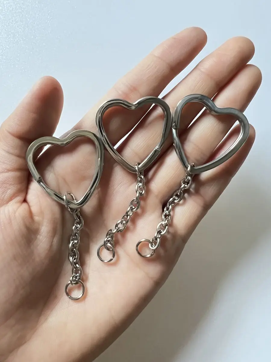거울 광택 스테인레스 스틸 귀여운 하트 키 링, DIY 만들기 키 체인 용품 쥬얼리 파인딘, 4cm 익스텐더 포함, 30mm 20 개