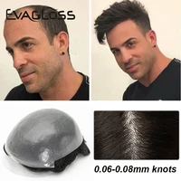 Natural Hairline Skin Pu With Knots Human Hair Toupee Men Wig 0.06mm Knot Male Hair Prosthesis Hair Replacement System For Men 1