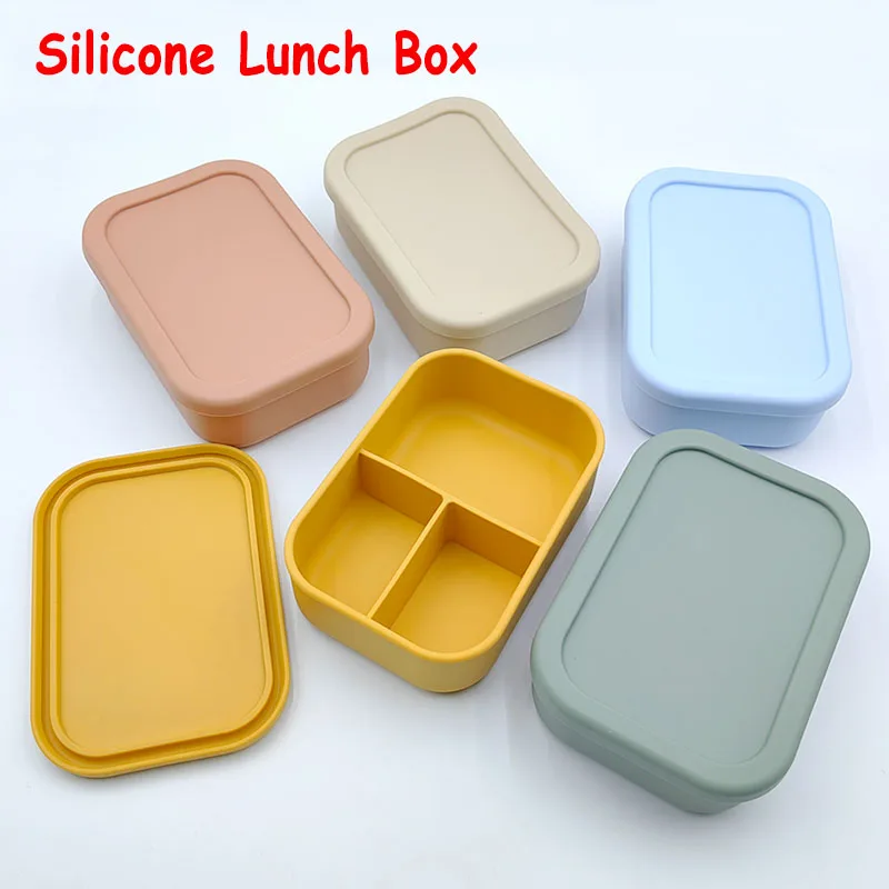 Silicone Bento Lunch Box For Kids 3-compartment Lunch Box Portable Picnic Leakproof Baby Food Container BPA Free