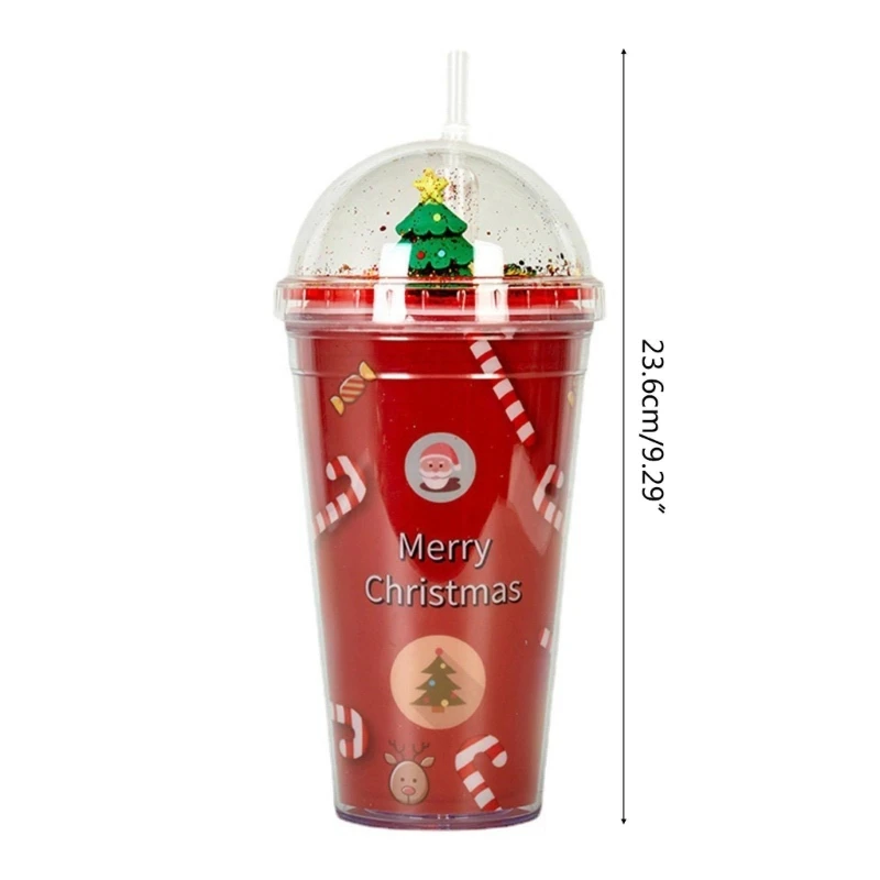 Christmas Cup with Lid Straw Xmas Santa Snowman Tumbler Drinkware Home Decor