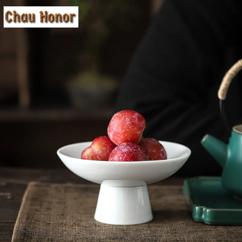 Japanese Style Turquoise Coarse Ceramic Home Creative Snack Plate Tall Foot Fruit Plate Tea Ceremony Accessories Decoration Gift