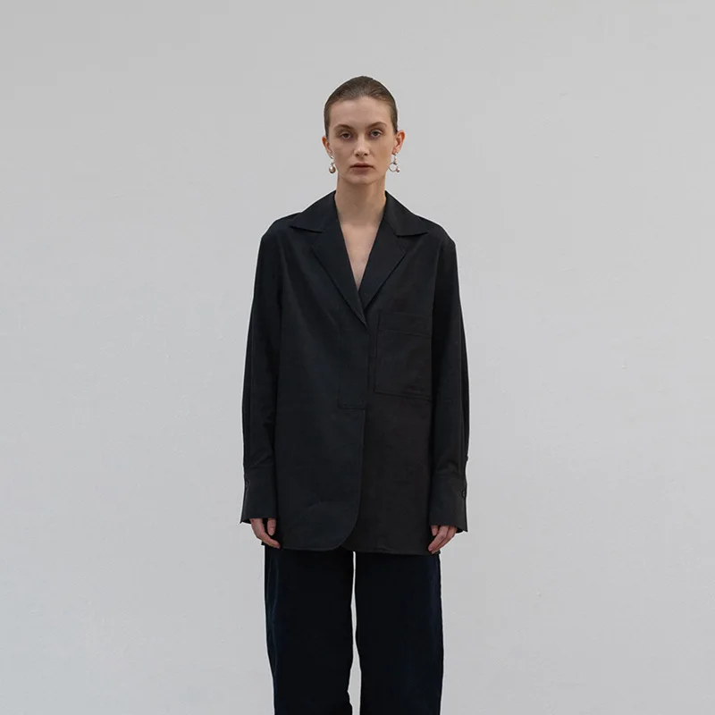 

Женская рубашка в Корейском стиле SuperAen, весна-лето 2024, Повседневная Свободная однобортная рубашка с длинным рукавом и воротником-костюмом