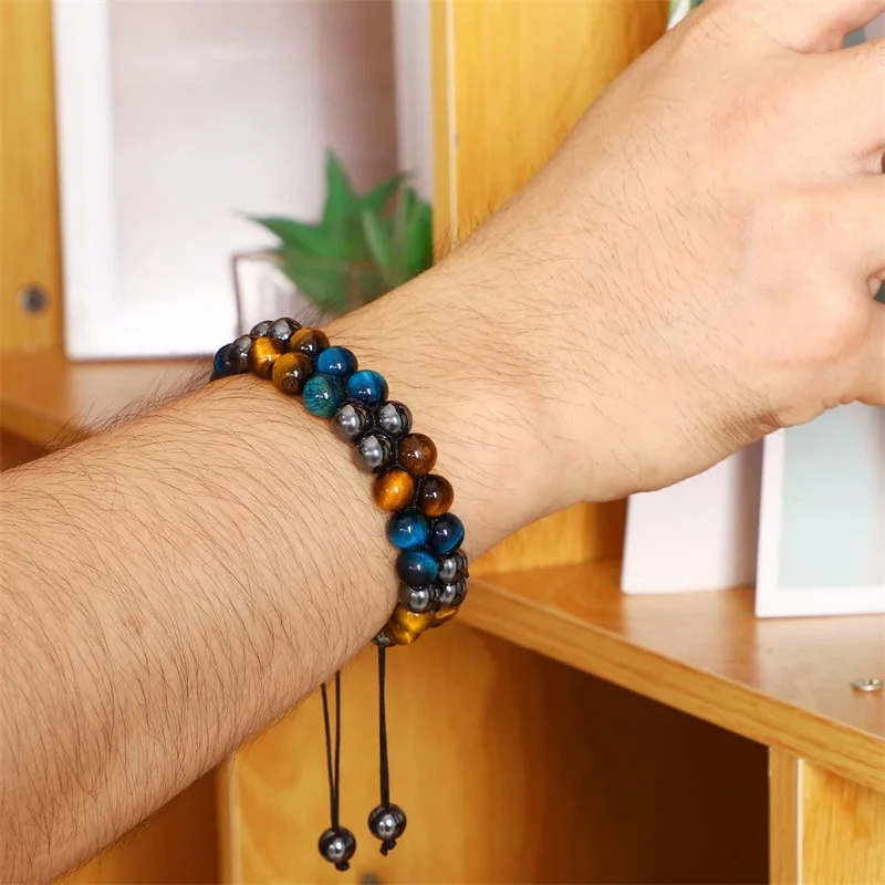 Triple Protection Bracelet Crystal Tiger Eye Stone Hematite and Black Obsidian Natural Stone Beads 8mm Bracelets for Men Women - Image 4