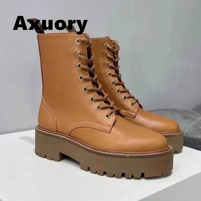 2024 New Women's Ankle Boot Nylon Fabric Genuine leather sole Thick bottom anti slip Lace-up Luxury Design