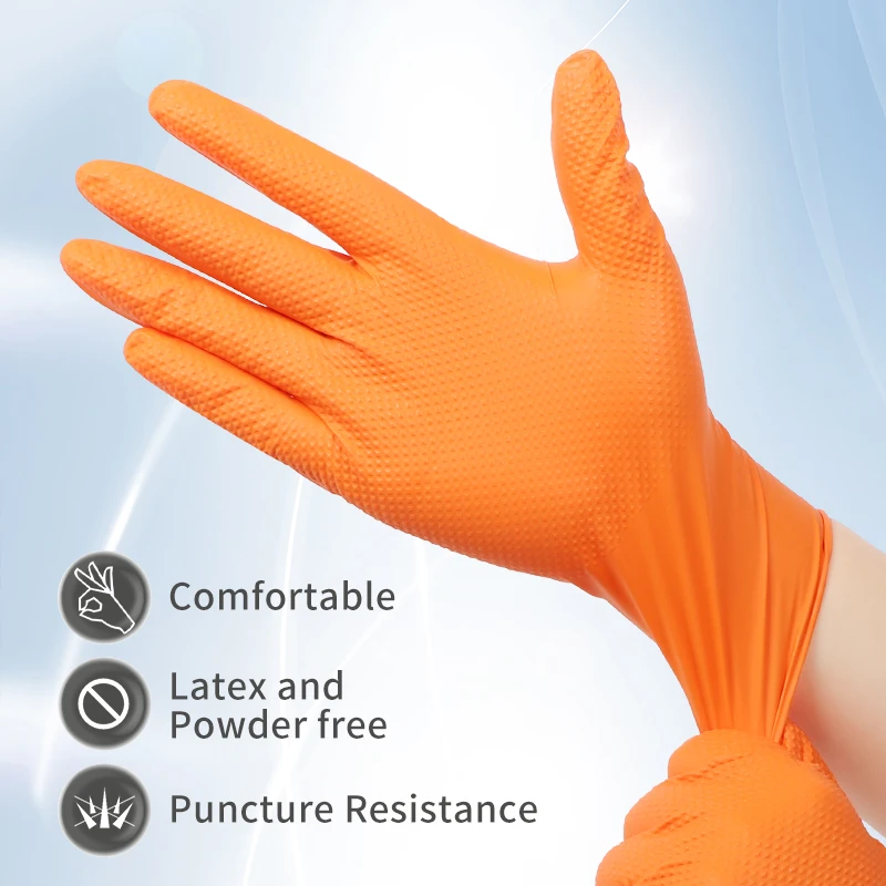 Multi-purpose Nitrile Gloves Diamond Texture Mechanic Industrial Waterproof Safety Work Non-slip 8 Mil Thick Mechanics Repair work gloves nitrile gloves protective gloves