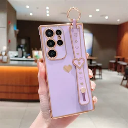 Chic Love Heart Wrist Strap Phone Case - S22Ultra (PURPLE)