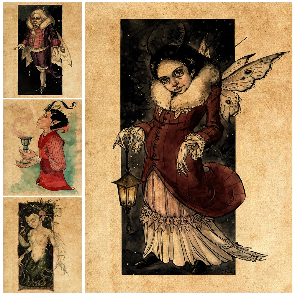 Count Moth And Madame Butterfly Wall Art Canvas Painting Home Decoraiton  Crow Girl And Wizard Vintage Poster Prints Unframed