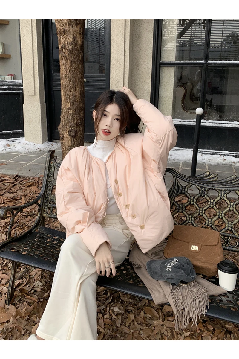 Fashion Long Sleeve Pink Sweet Cute Women's Short Down Jacket 2023 Winter Korean Style Commute Style Casual Loose Outerwear