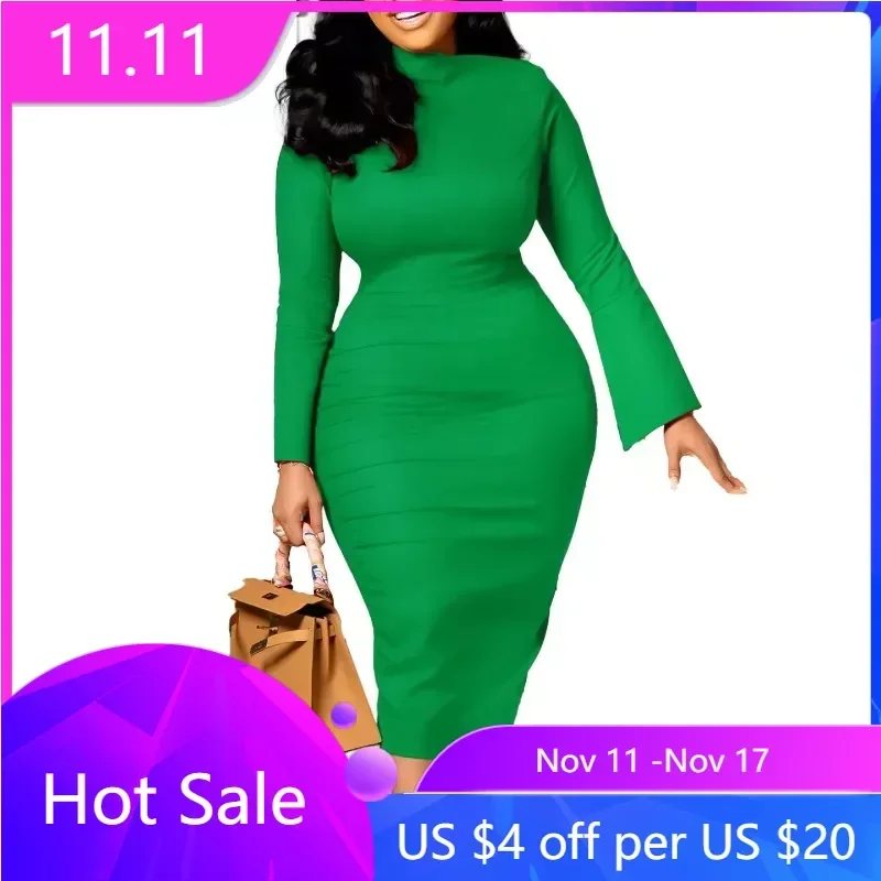 

2024 Diagonal Collar Bodycon Dress African Dresses for Women Autumn Evening Party High Waist Robe Femme Plus Size Ladies Dress