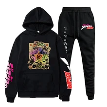 

Anime JOJO's Bizarre Adventure Hoodie Tracksuits Hoodies and Pants Two Pieces Set Autumn Sweatshirt Solid Color Pullover Suit