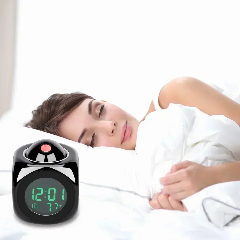 Digital Alarm Clock LCD Creative Projector Weather Temperature Desk Time Date Display Projection USB Charger Home Clock Timer 2