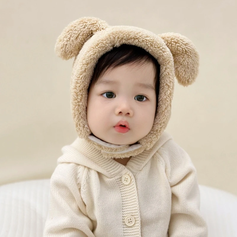 

B2EB Baby Hat Winter Windproof Ear Protections Beanie Cap Boys and Girls Plush Thickened Warm Bonnet Infant Lei Feng Hats