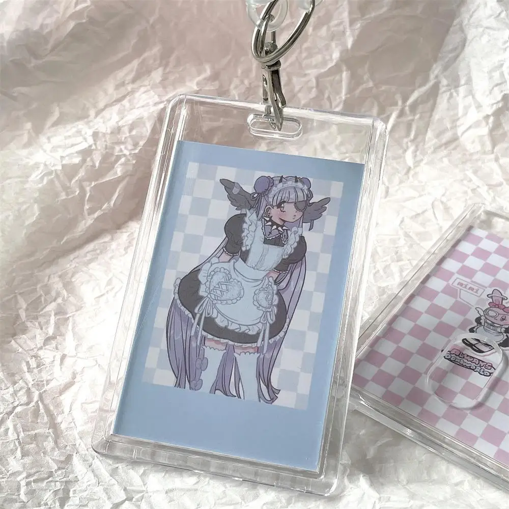 Card Holder Acrylic Clear Dual Slot Elastic Keychain Protector for ID Access Transit Badge Meal Cards 5