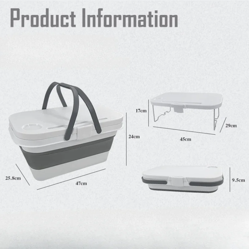 Portable Camping Picnic Bag Dual Purpose Kit with Lid Mini Table Folding Waterproof Basket Outdoor Lunch Thermal Storage Handbag