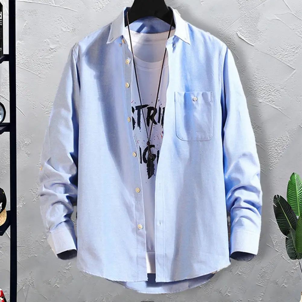 

Single Breasted Shirt Loose Fit Shirt Stylish Business Shirts for Men Loose Fit Single-breasted Solid Color with for Fall