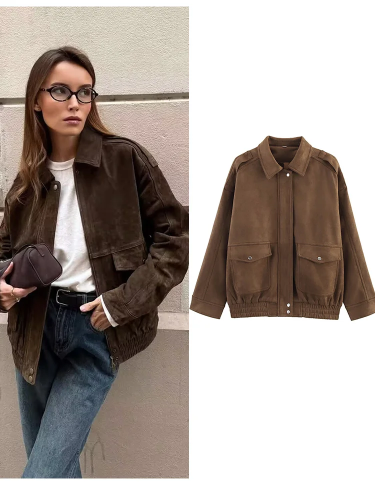 Women Spring Bomber Jacket Coats 2025 Casual Solid Loose Pockets Long Sleeve Female Elegant Street Jackets Outerwear