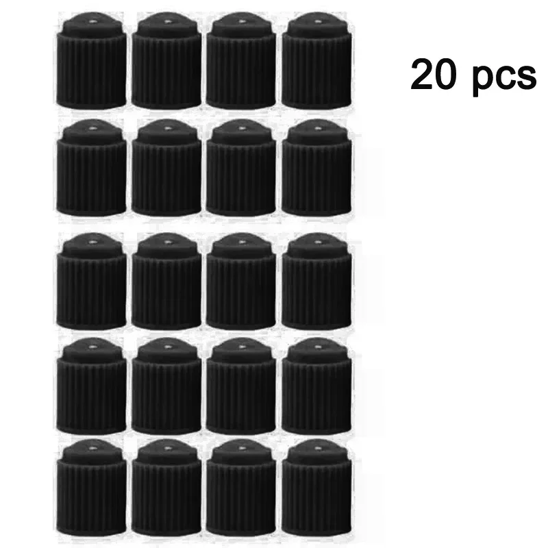 Universal Black Tire Valve Caps with O-Ring Seal - 20-Pack