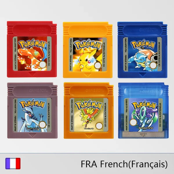 GBC Game Cartridge 16-Bit Video Game Console Card Pokemon Series Red Yellow Blue Crystal Golden Silver French Language