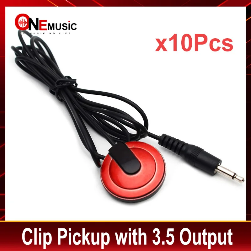 10Pcs Clip Red Case Guitar Pickup Piezo Contact Microphone Pickup with 3.5 Mono Jack Output