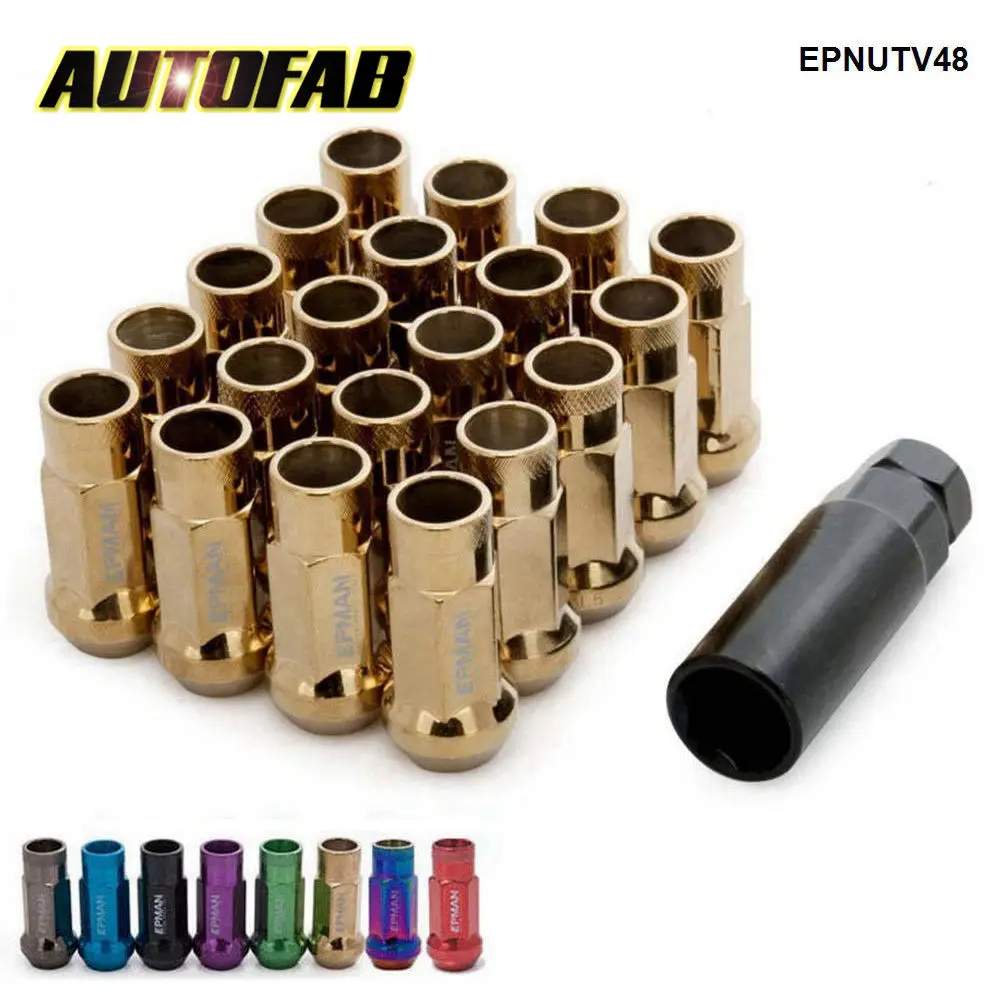 AUTOFAB-EPMAN V48 LUG NUTS STEEL 20 PCS M12X1.5 or M12X1.25 OPEN END EXTENDED TUNER 48MM KEY EPNUTV48