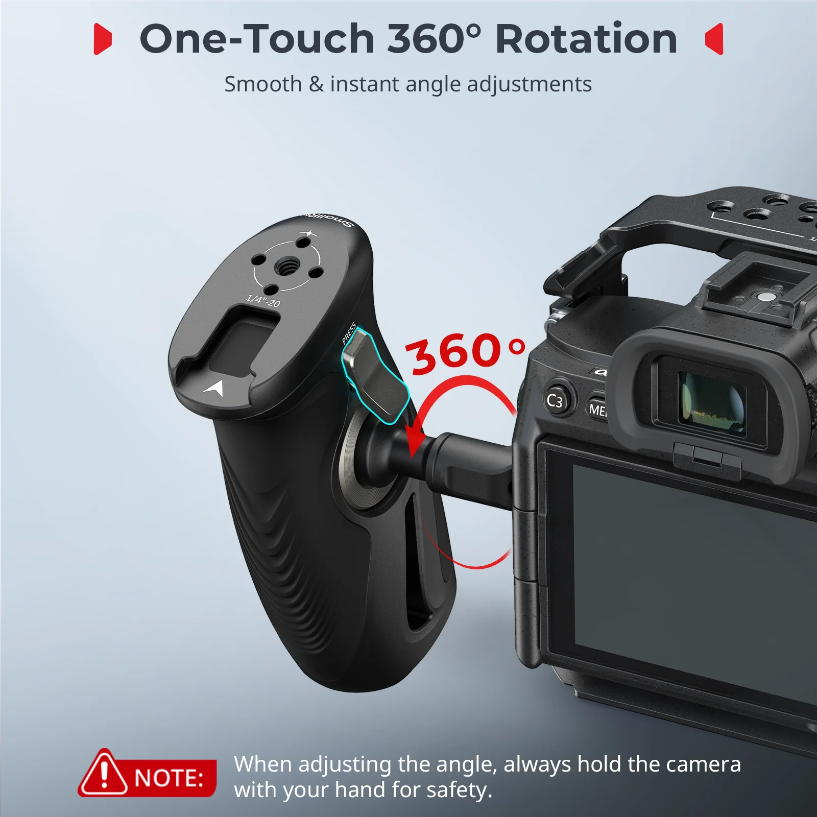 Rotating Side Handle with 1/4"-20 Screws, 360° Adjustment Handgrip for DSLR Came